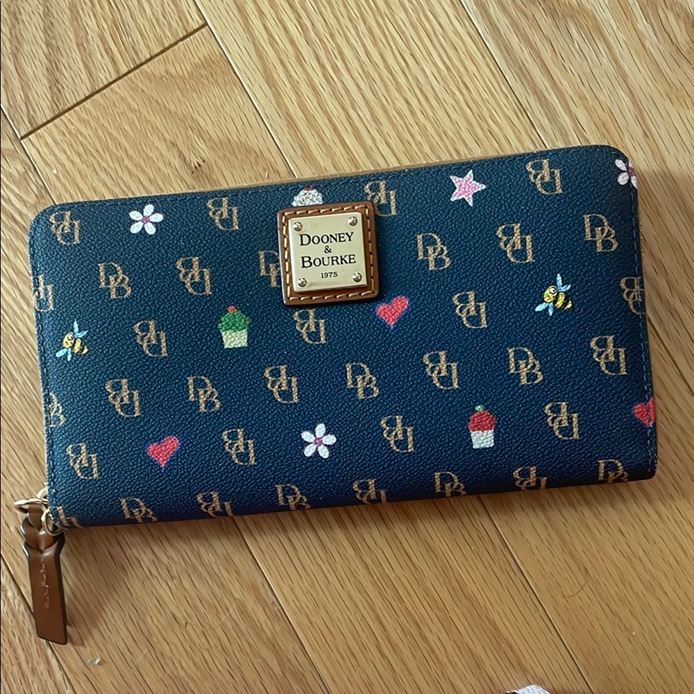 Dooney & Bourke Dark Blue Wallet with Hearts and Cupcakes